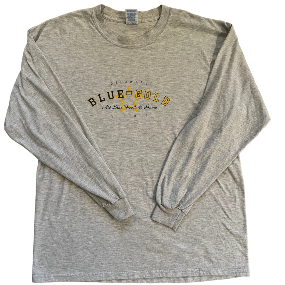 Mens Vintage University of Delaware Football Blue&Gold Game Long Sleeve T-shirt